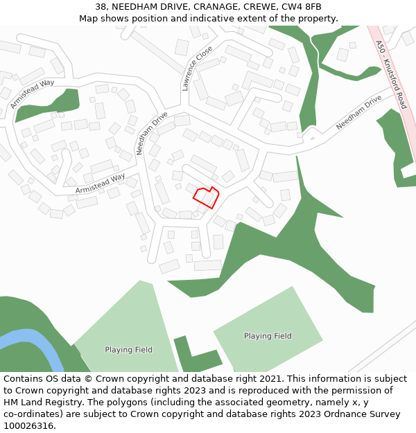 38, NEEDHAM DRIVE, CRANAGE, CREWE, CW4 8FB: Location map and indicative extent of plot