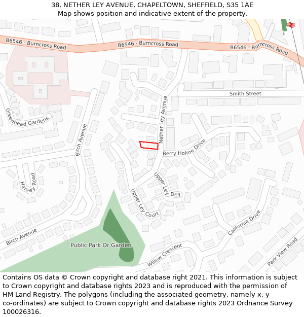 38, NETHER LEY AVENUE, CHAPELTOWN, SHEFFIELD, S35 1AE: Location map and indicative extent of plot