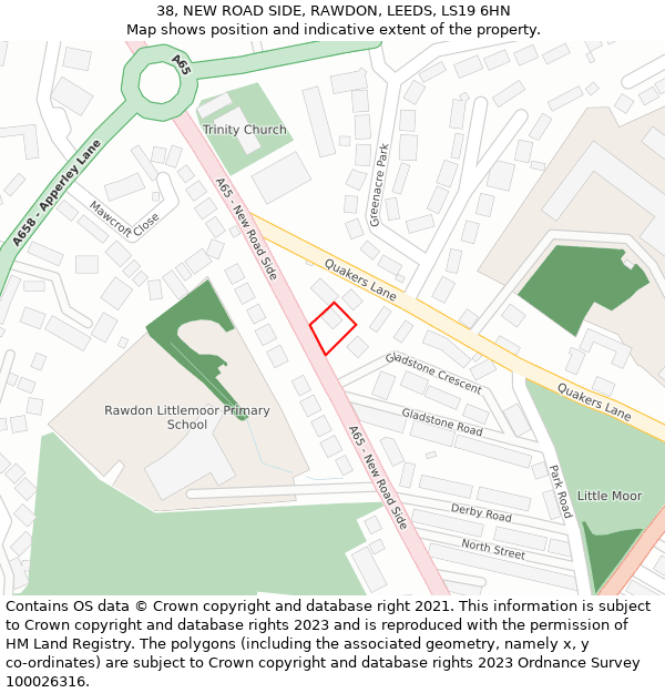 38, NEW ROAD SIDE, RAWDON, LEEDS, LS19 6HN: Location map and indicative extent of plot