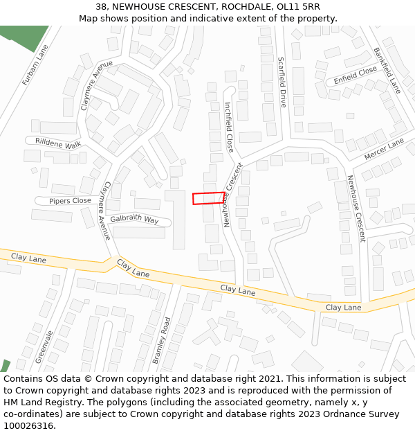 38, NEWHOUSE CRESCENT, ROCHDALE, OL11 5RR: Location map and indicative extent of plot