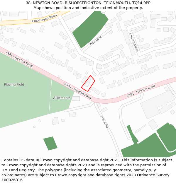 38, NEWTON ROAD, BISHOPSTEIGNTON, TEIGNMOUTH, TQ14 9PP: Location map and indicative extent of plot