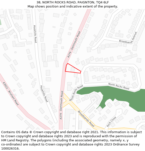 38, NORTH ROCKS ROAD, PAIGNTON, TQ4 6LF: Location map and indicative extent of plot