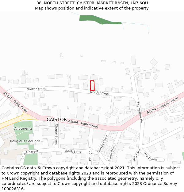 38, NORTH STREET, CAISTOR, MARKET RASEN, LN7 6QU: Location map and indicative extent of plot