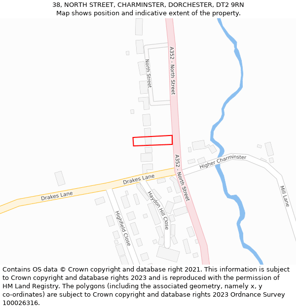 38, NORTH STREET, CHARMINSTER, DORCHESTER, DT2 9RN: Location map and indicative extent of plot