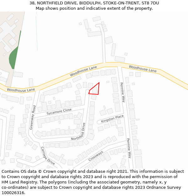38, NORTHFIELD DRIVE, BIDDULPH, STOKE-ON-TRENT, ST8 7DU: Location map and indicative extent of plot