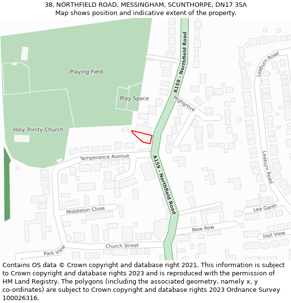 38, NORTHFIELD ROAD, MESSINGHAM, SCUNTHORPE, DN17 3SA: Location map and indicative extent of plot
