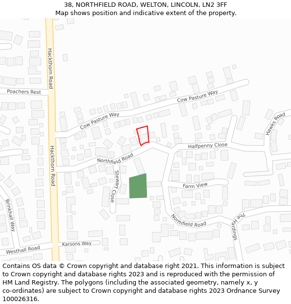 38, NORTHFIELD ROAD, WELTON, LINCOLN, LN2 3FF: Location map and indicative extent of plot