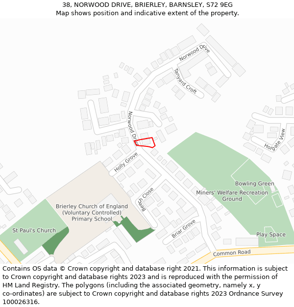 38, NORWOOD DRIVE, BRIERLEY, BARNSLEY, S72 9EG: Location map and indicative extent of plot