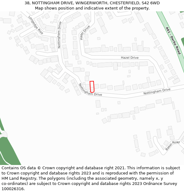 38, NOTTINGHAM DRIVE, WINGERWORTH, CHESTERFIELD, S42 6WD: Location map and indicative extent of plot
