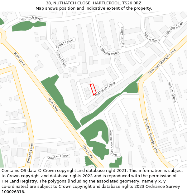 38, NUTHATCH CLOSE, HARTLEPOOL, TS26 0RZ: Location map and indicative extent of plot