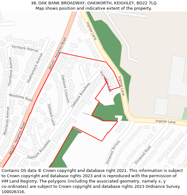 38, OAK BANK BROADWAY, OAKWORTH, KEIGHLEY, BD22 7LQ: Location map and indicative extent of plot