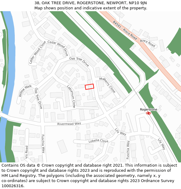 38, OAK TREE DRIVE, ROGERSTONE, NEWPORT, NP10 9JN: Location map and indicative extent of plot