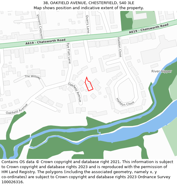 38, OAKFIELD AVENUE, CHESTERFIELD, S40 3LE: Location map and indicative extent of plot