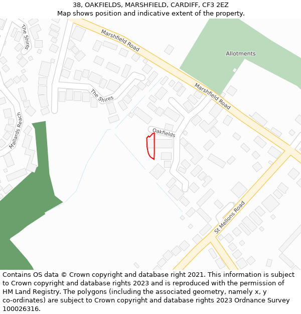 38, OAKFIELDS, MARSHFIELD, CARDIFF, CF3 2EZ: Location map and indicative extent of plot