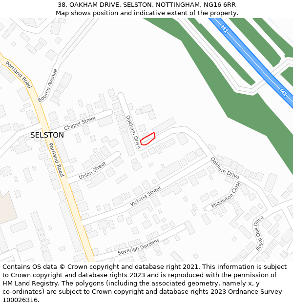 38, OAKHAM DRIVE, SELSTON, NOTTINGHAM, NG16 6RR: Location map and indicative extent of plot