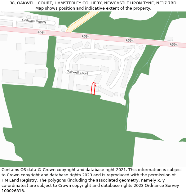 38, OAKWELL COURT, HAMSTERLEY COLLIERY, NEWCASTLE UPON TYNE, NE17 7BD: Location map and indicative extent of plot