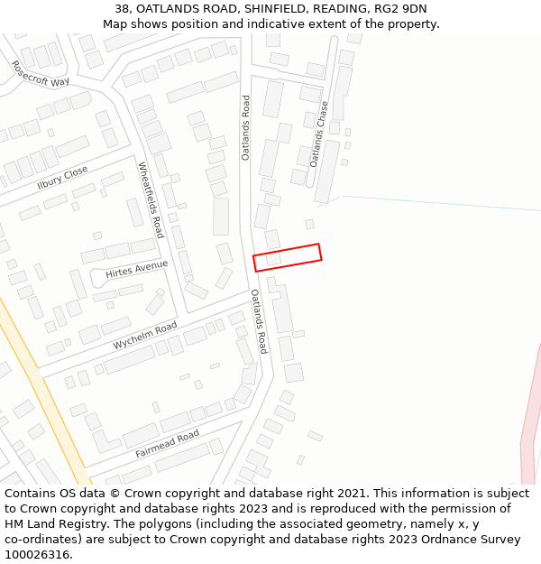 38, OATLANDS ROAD, SHINFIELD, READING, RG2 9DN: Location map and indicative extent of plot