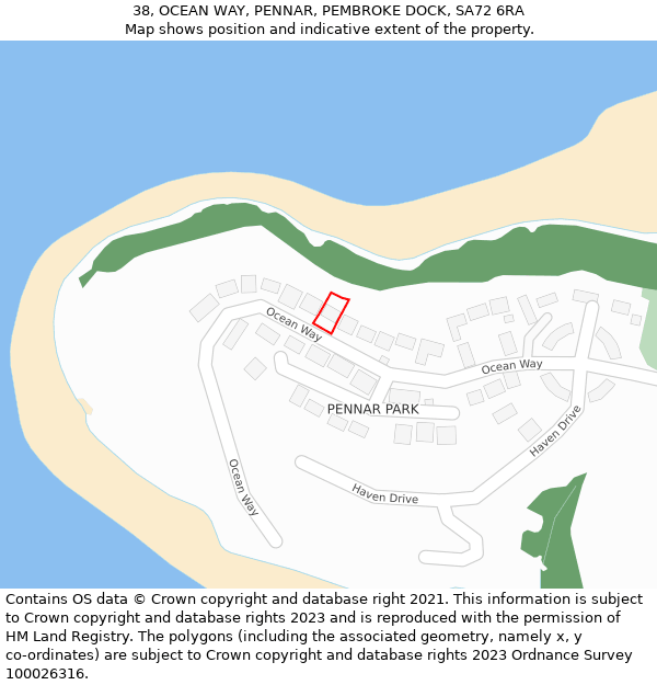 38, OCEAN WAY, PENNAR, PEMBROKE DOCK, SA72 6RA: Location map and indicative extent of plot