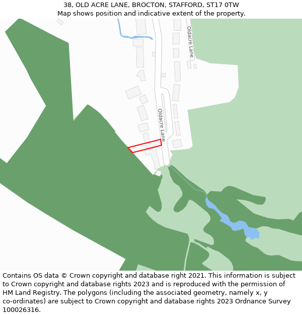 38, OLD ACRE LANE, BROCTON, STAFFORD, ST17 0TW: Location map and indicative extent of plot