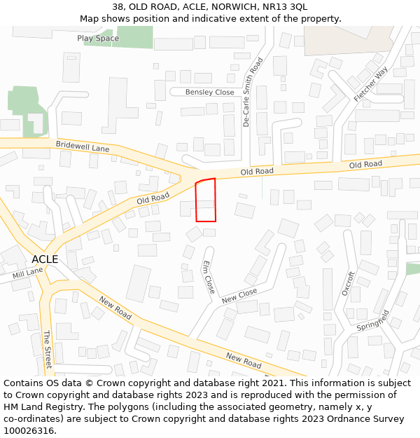 38, OLD ROAD, ACLE, NORWICH, NR13 3QL: Location map and indicative extent of plot