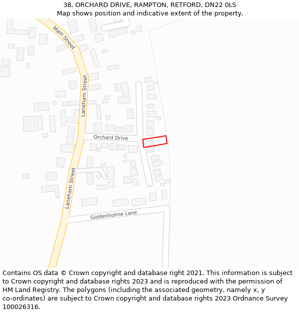 38, ORCHARD DRIVE, RAMPTON, RETFORD, DN22 0LS: Location map and indicative extent of plot