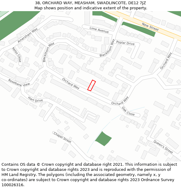 38, ORCHARD WAY, MEASHAM, SWADLINCOTE, DE12 7JZ: Location map and indicative extent of plot