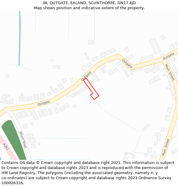 38, OUTGATE, EALAND, SCUNTHORPE, DN17 4JD: Location map and indicative extent of plot