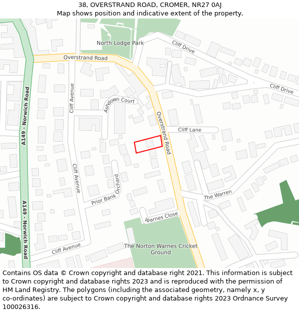 38, OVERSTRAND ROAD, CROMER, NR27 0AJ: Location map and indicative extent of plot