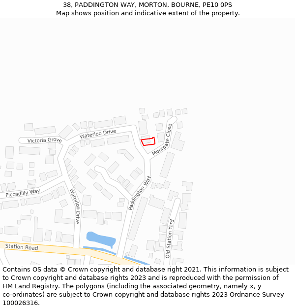 38, PADDINGTON WAY, MORTON, BOURNE, PE10 0PS: Location map and indicative extent of plot