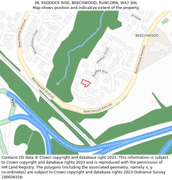 38, PADDOCK RISE, BEECHWOOD, RUNCORN, WA7 3HL: Location map and indicative extent of plot