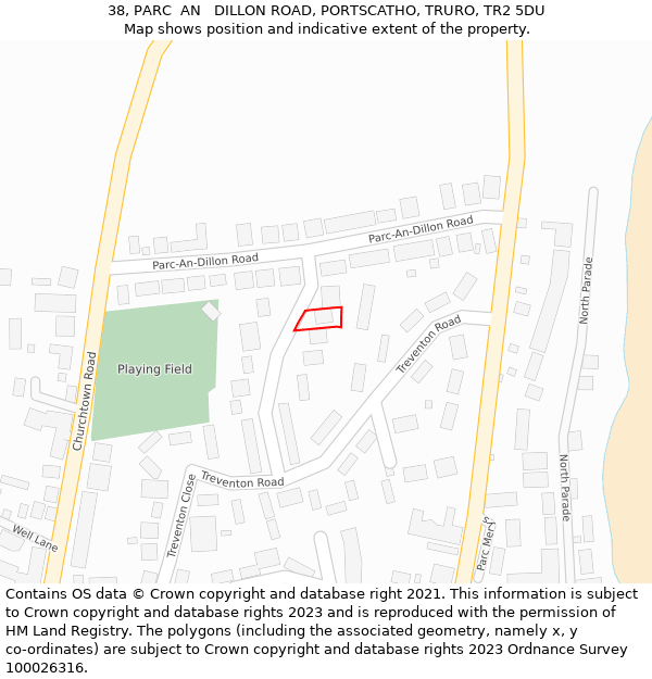 38, PARC  AN   DILLON ROAD, PORTSCATHO, TRURO, TR2 5DU: Location map and indicative extent of plot