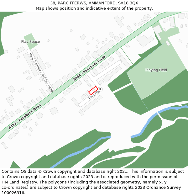 38, PARC FFERWS, AMMANFORD, SA18 3QX: Location map and indicative extent of plot