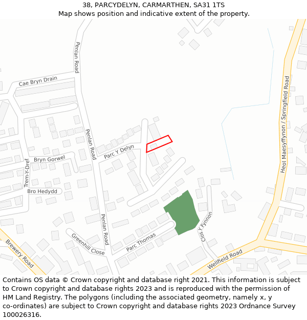 38, PARCYDELYN, CARMARTHEN, SA31 1TS: Location map and indicative extent of plot