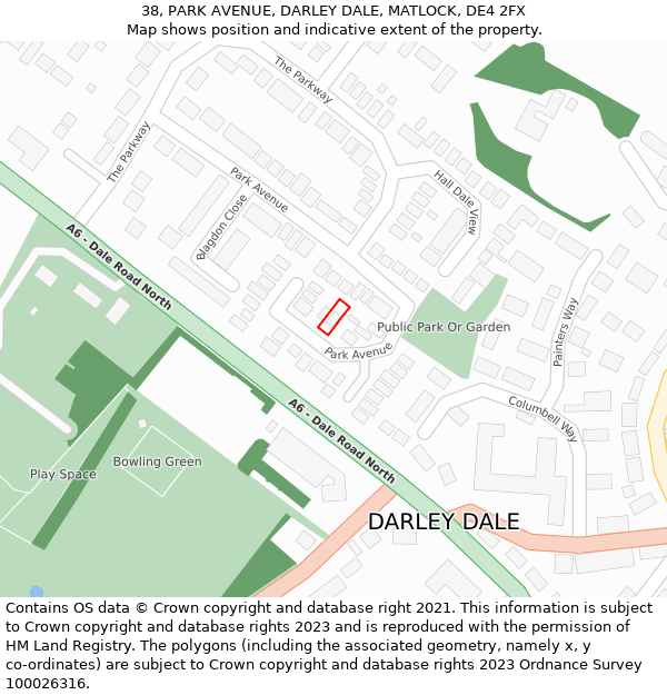 38, PARK AVENUE, DARLEY DALE, MATLOCK, DE4 2FX: Location map and indicative extent of plot