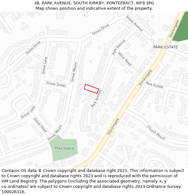 38, PARK AVENUE, SOUTH KIRKBY, PONTEFRACT, WF9 3PG: Location map and indicative extent of plot