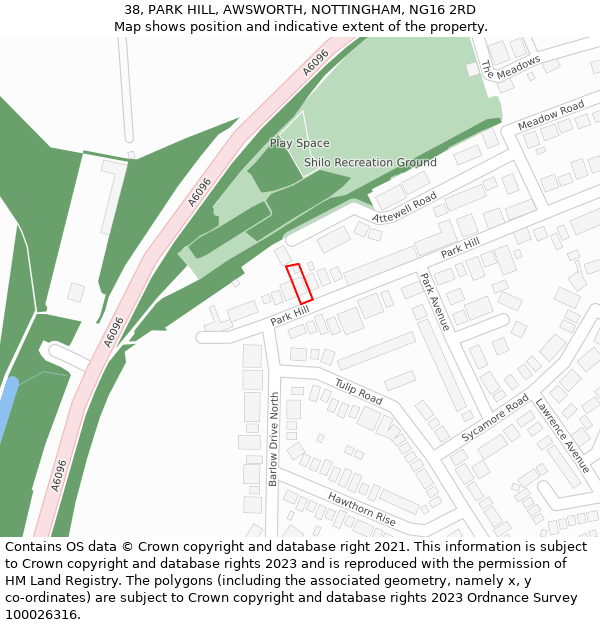 38, PARK HILL, AWSWORTH, NOTTINGHAM, NG16 2RD: Location map and indicative extent of plot