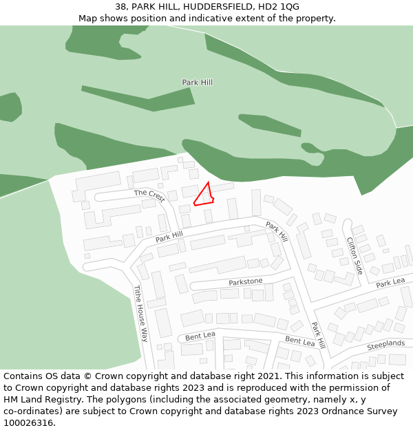 38, PARK HILL, HUDDERSFIELD, HD2 1QG: Location map and indicative extent of plot