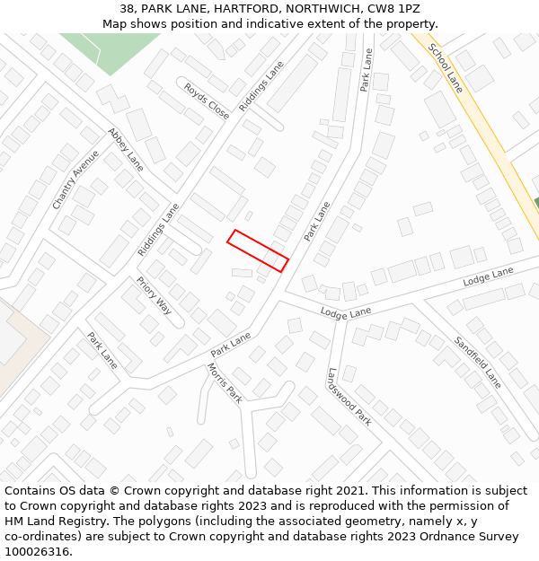 38, PARK LANE, HARTFORD, NORTHWICH, CW8 1PZ: Location map and indicative extent of plot