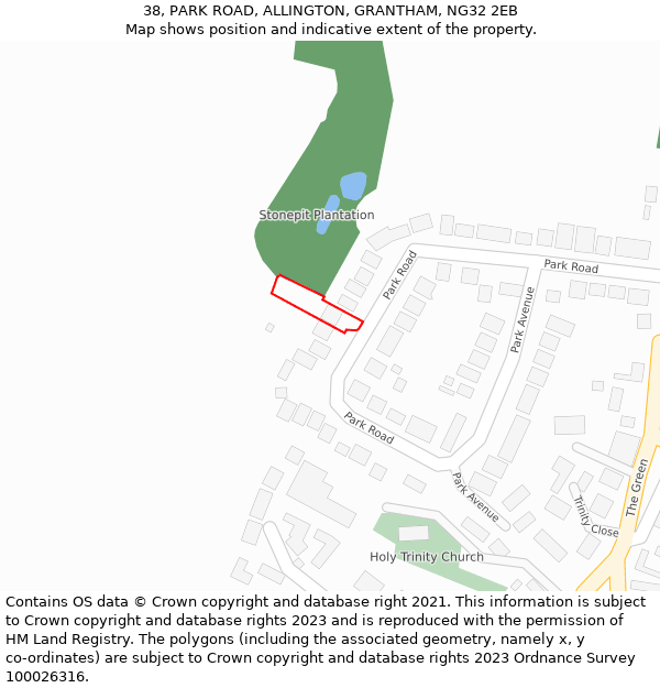 38, PARK ROAD, ALLINGTON, GRANTHAM, NG32 2EB: Location map and indicative extent of plot