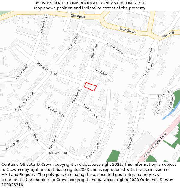 38, PARK ROAD, CONISBROUGH, DONCASTER, DN12 2EH: Location map and indicative extent of plot