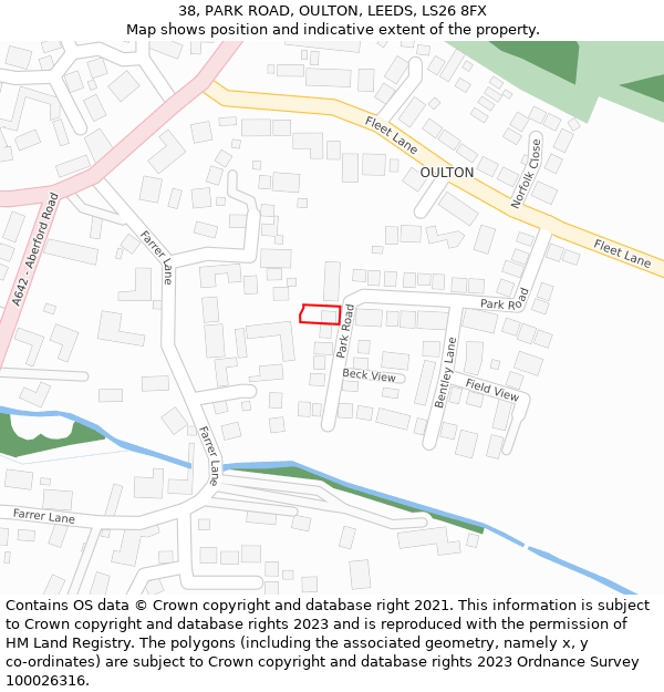 38, PARK ROAD, OULTON, LEEDS, LS26 8FX: Location map and indicative extent of plot