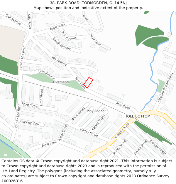 38, PARK ROAD, TODMORDEN, OL14 5NJ: Location map and indicative extent of plot