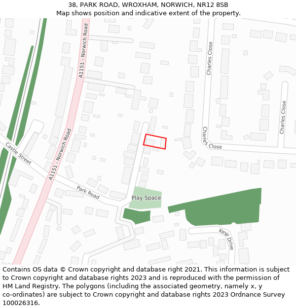 38, PARK ROAD, WROXHAM, NORWICH, NR12 8SB: Location map and indicative extent of plot