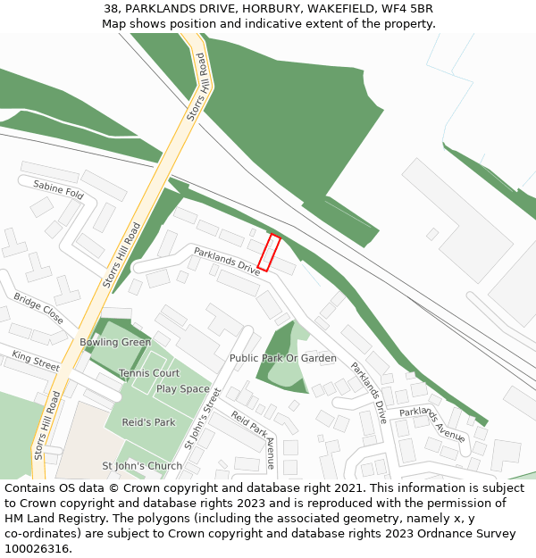 38, PARKLANDS DRIVE, HORBURY, WAKEFIELD, WF4 5BR: Location map and indicative extent of plot