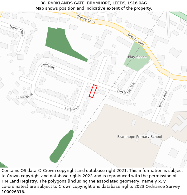 38, PARKLANDS GATE, BRAMHOPE, LEEDS, LS16 9AG: Location map and indicative extent of plot
