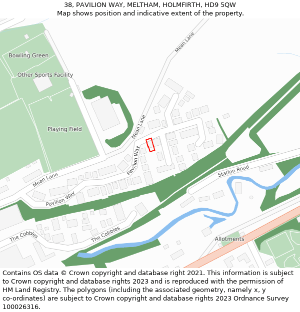 38, PAVILION WAY, MELTHAM, HOLMFIRTH, HD9 5QW: Location map and indicative extent of plot