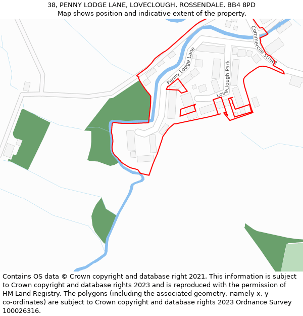 38, PENNY LODGE LANE, LOVECLOUGH, ROSSENDALE, BB4 8PD: Location map and indicative extent of plot