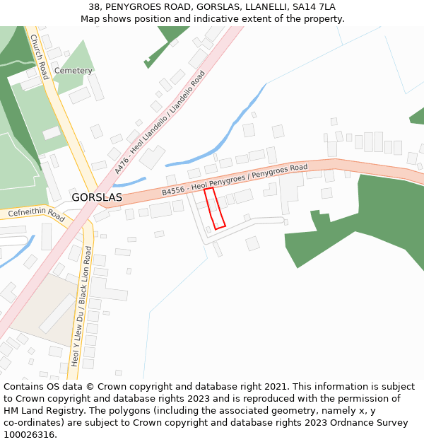 38, PENYGROES ROAD, GORSLAS, LLANELLI, SA14 7LA: Location map and indicative extent of plot