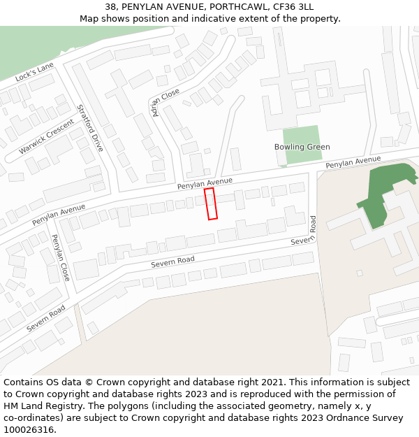 38, PENYLAN AVENUE, PORTHCAWL, CF36 3LL: Location map and indicative extent of plot