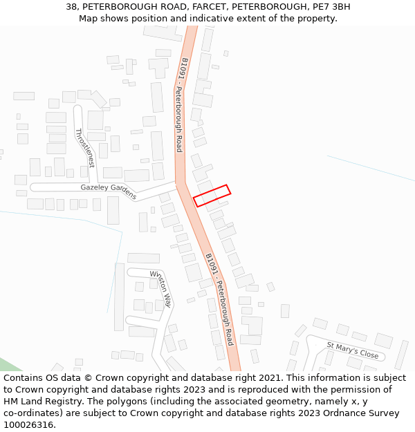 38, PETERBOROUGH ROAD, FARCET, PETERBOROUGH, PE7 3BH: Location map and indicative extent of plot